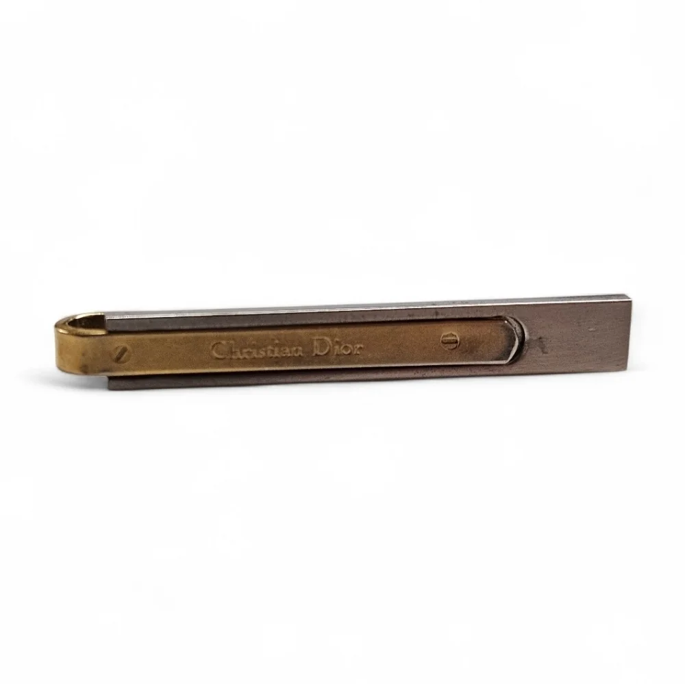 Dior Two Tone Vintage Tie Bar Clip In Silver And Gold